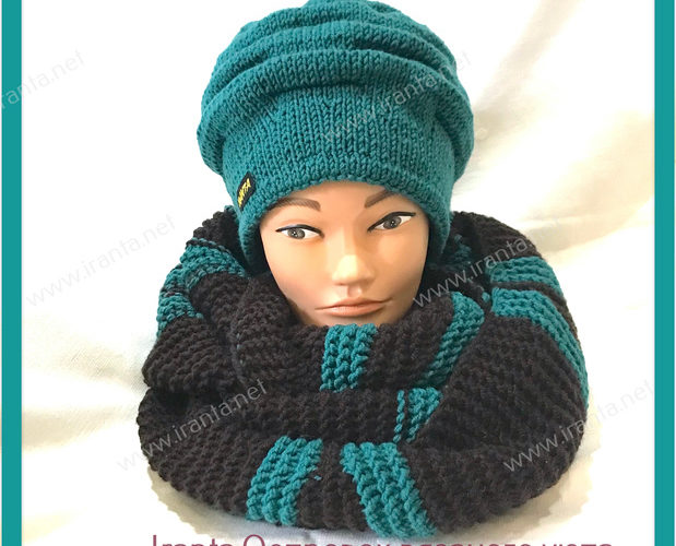 Теплый комплект "Шоколад и мята": шапочка с подкладкой и шарф-снуд