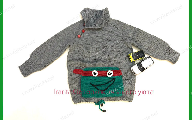 Детский свитер "Черепашка-ниндзя" с застежкой по линии реглана и карманом-кенгуру